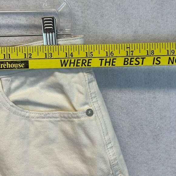 WE THE FREE Jean Mini Skirt Size 29 White Distressed Raw Cut Hem Button Fly - Picture 11 of 15